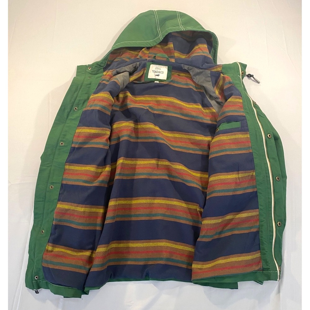 Toad & Co Mens XL Hooded Jacket Green With Multicolor-Striped Blanket Lined